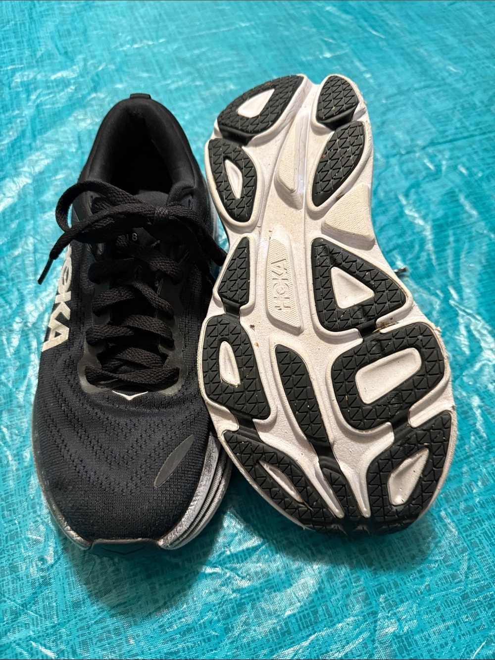 Hoka Women's Black and White Cushioned Athletic Shoes - Picture 3 of 4